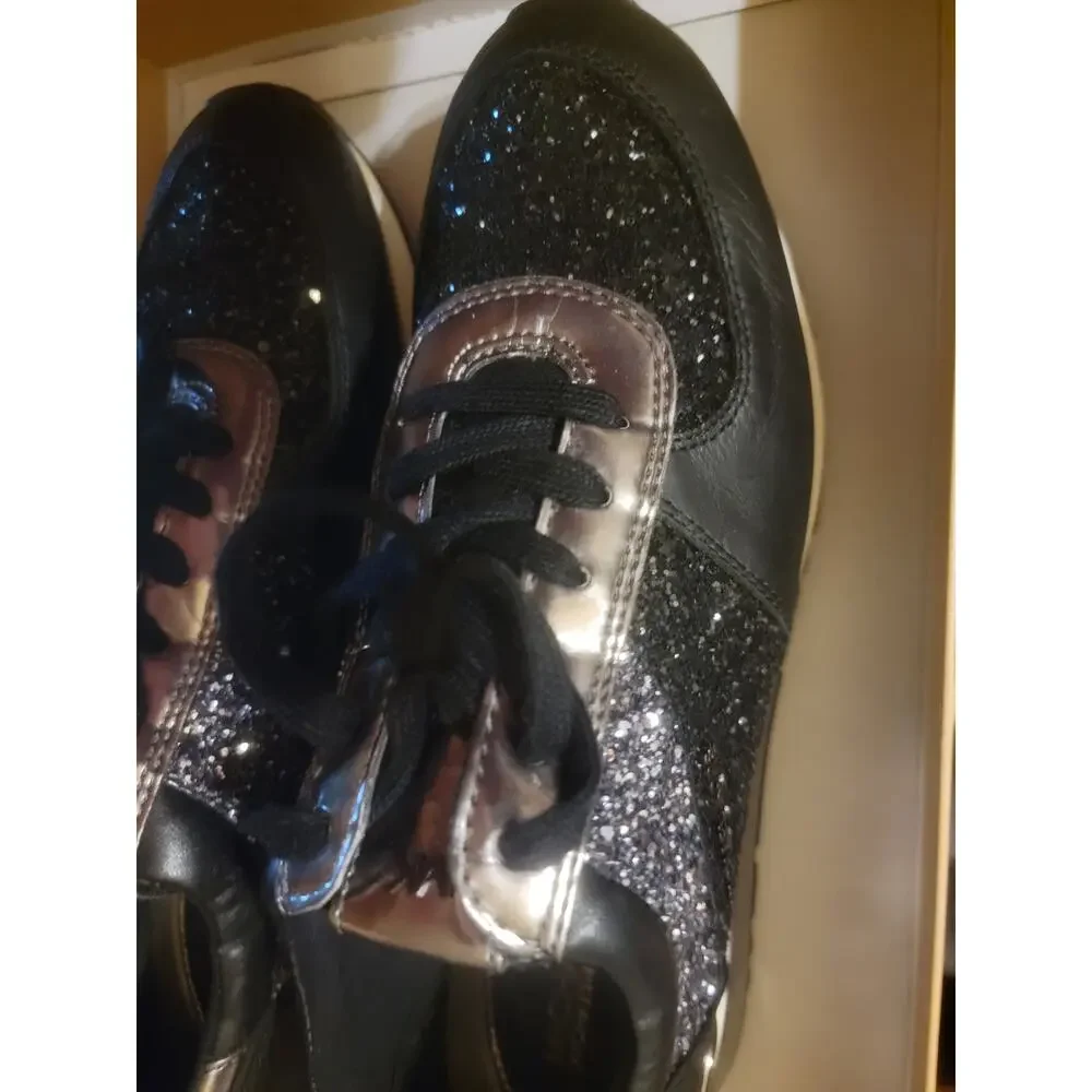 MICHAEL Michael Kors Allie Wrap Trainer Sneakers – Black Glitter & Metallic Silv